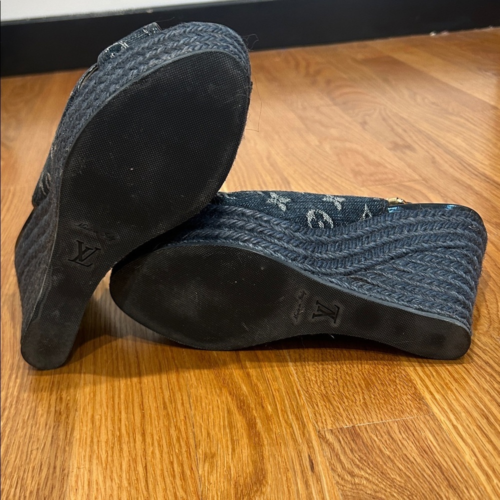 Vintage Louis Vuitton blue denim Wedge Sandals espadrille shoe 37 - Picture 11 of 12